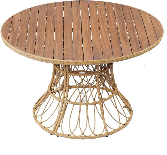 Merax 47.24" Round Outdoor Dining Table, Acacia Wood Top & Wicker Base - Image 3