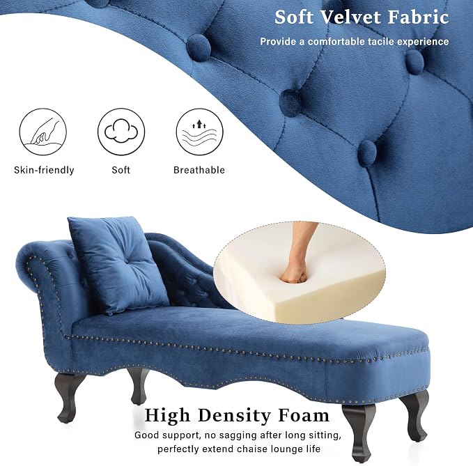 Merax 62'' Velvet Chaise Lounge Indoor - Image 4