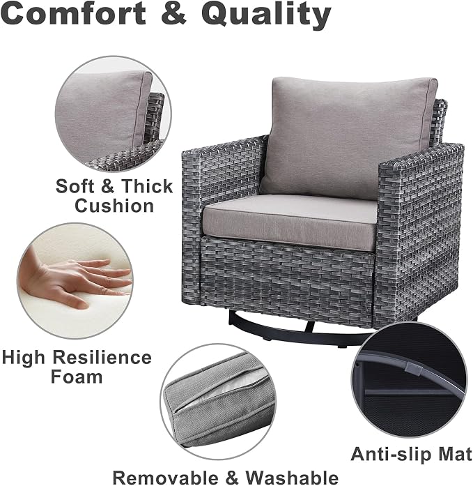 Belord Outdoor Bistro Set 3 Piece Wicker Swivel Rocker Patio Chairs, Oversize - Image 7
