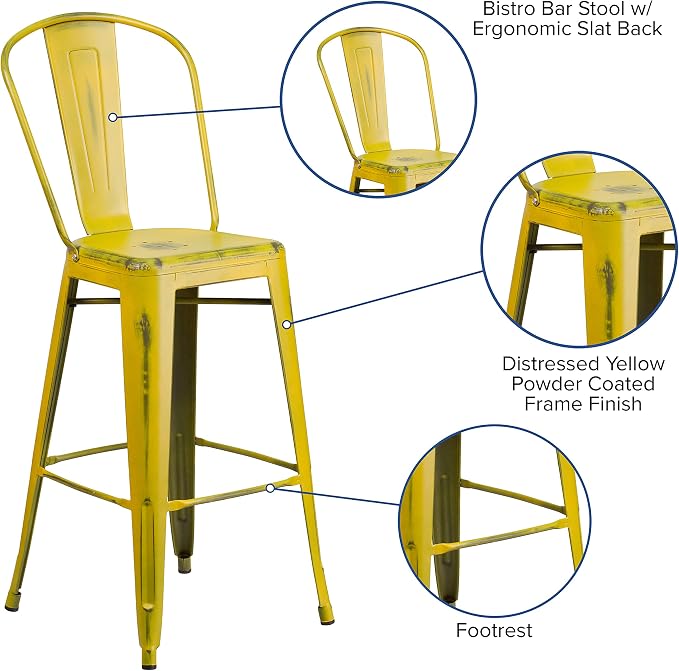 EMMA + OLIVER Commercial Grade 30" H Distressed Yellow Metal Indoor-Outdoor - Image 4