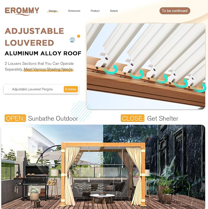 EROMMY Louvered Pergola 10' x 10' Outdoor Hard Top Gazebo - Image 3