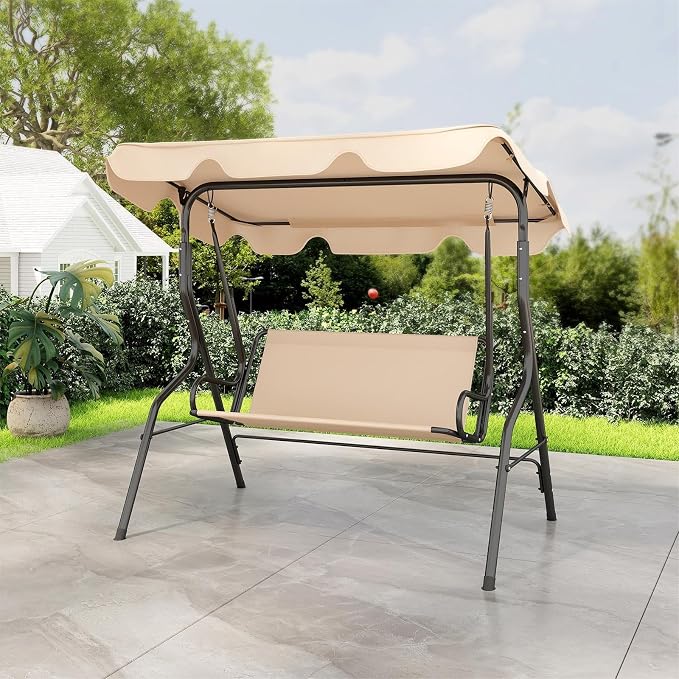 Porch Swing Outdoor, 3 Person Patio Swing w/Removable Cushion, Stand & - Image 3