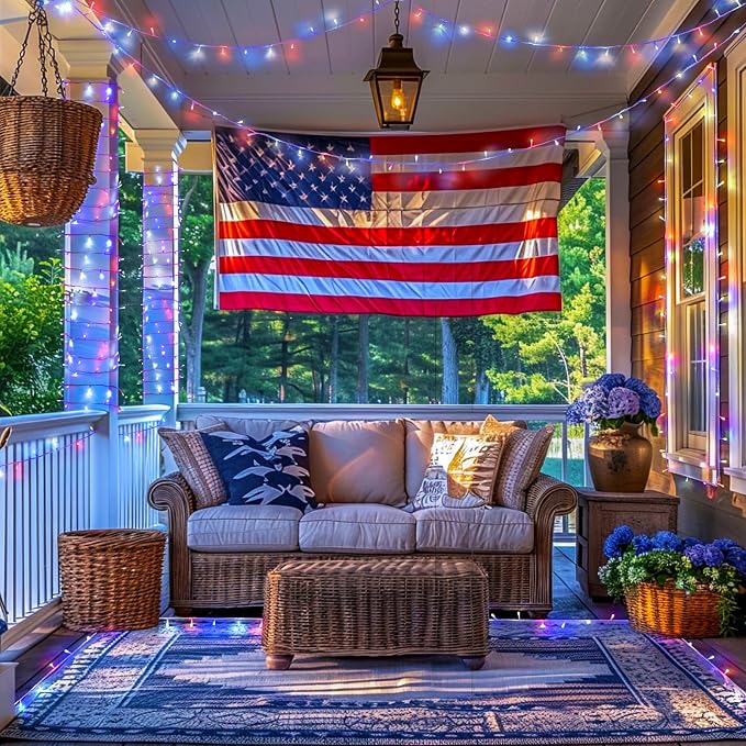 JMEXSUSS 400 LED Red White and Blue Lights Outdoor, 132FT 4th of July Lights - Image 8