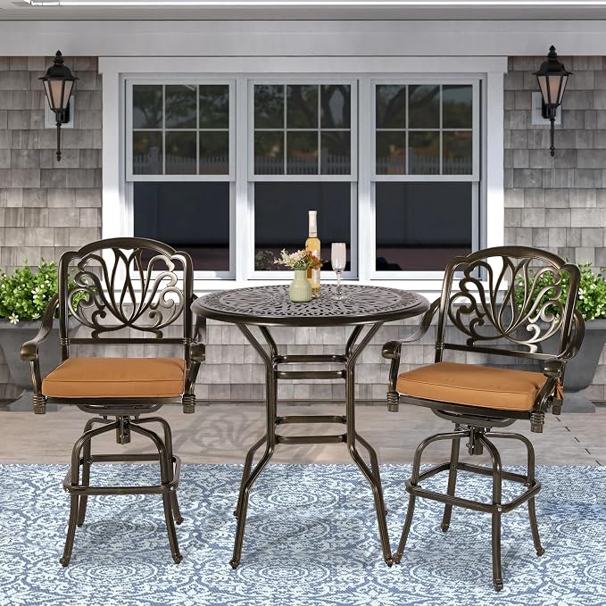 VIVIJASON 3-Piece Patio Swivel Bar Stools Set, All Weather Cast Aluminum - Image 7