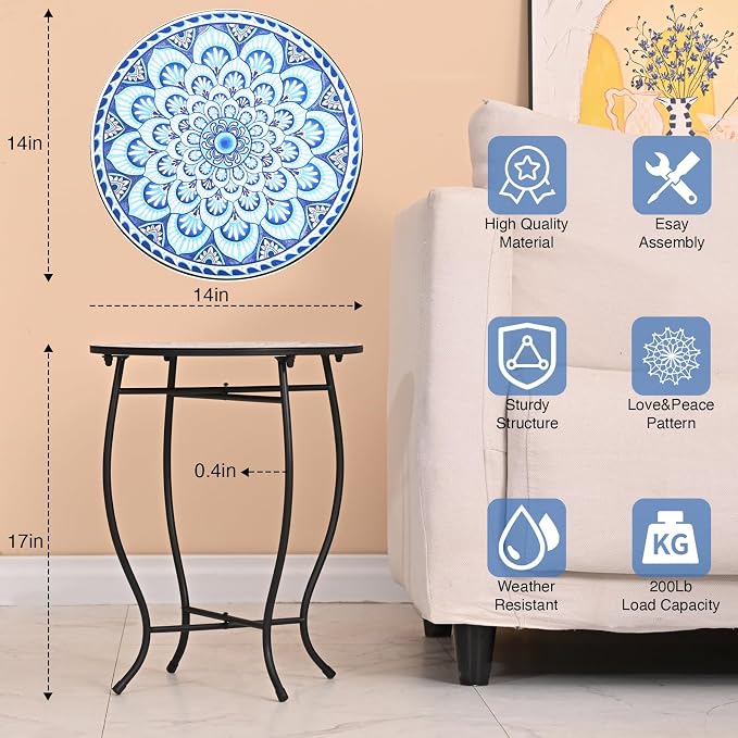 Round Side Table, Indoor Outdoor Small Side Table, Weather Resistant Black - Image 5