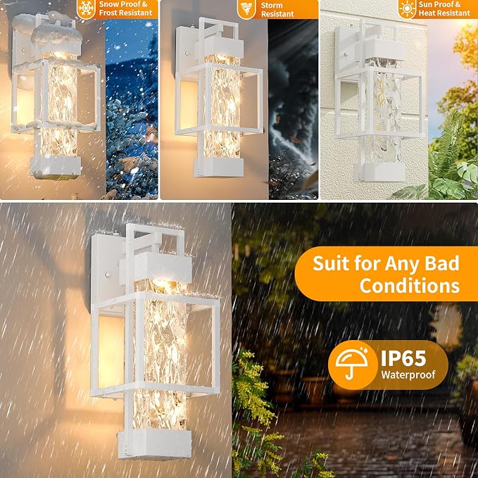 Hotsonic 2 Pack White Dusk to Dawn Outdoor Porch Light Fixtures Wall Mount - Image 4