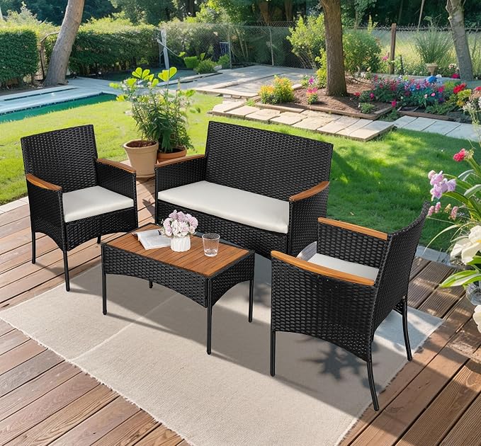 Shintenchi 4-Piece Patio Furniture Set, Outdoor Wicker Patio Conversation - Image 6