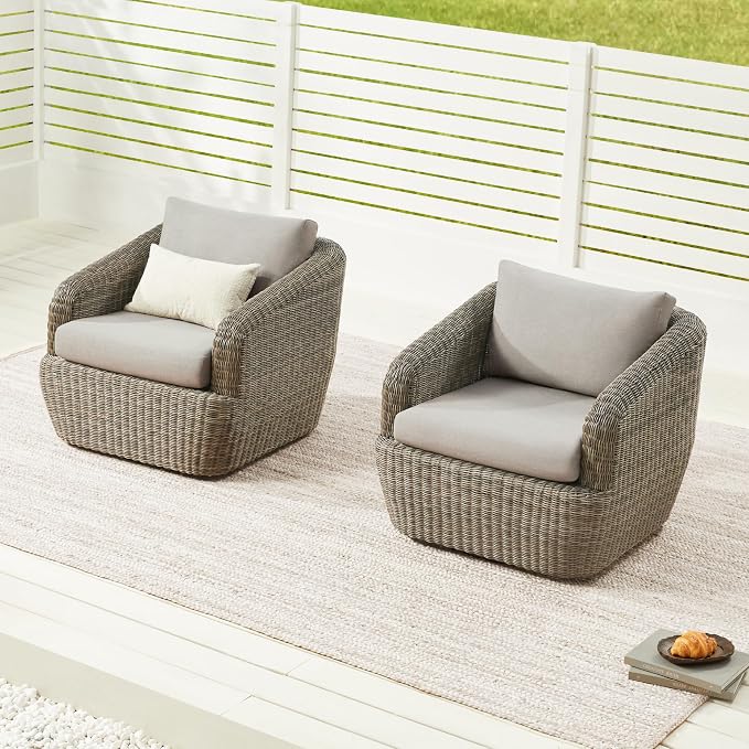 CHITA 2 Pieces Patio Wicker 360° Swivel Chairs by CHITALIVING