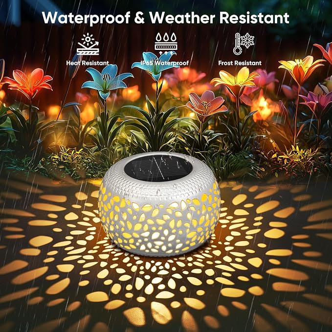 Solar Lanterns Outdoor Waterproof: 4 Pack White Hollow Out Metal Solar Lights - Image 7