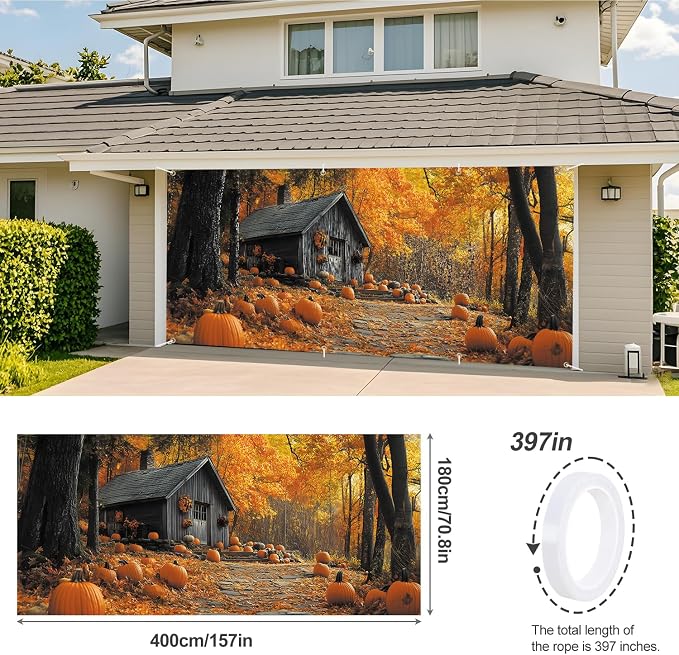 ANNA QUEEN Autumn Pumpkin Garage Door Banner 6 x 13FT, Fall Harvest, Outdoor - Image 3