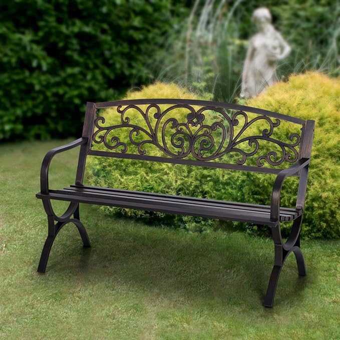 Sophia & William Metal Outdoor Bench, Cast Iron Park Benches - Image 7