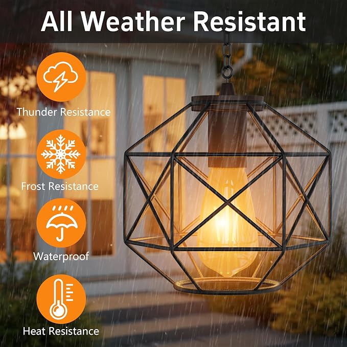 Hanging Solar Lantern, 7.8′′×7′′Outdoor Solar Lanterns Waterproof Pendant Light - Image 6