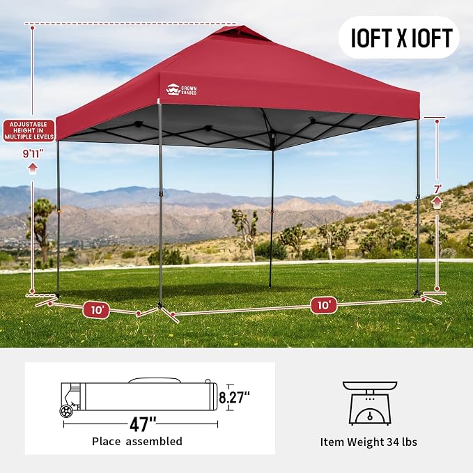 CROWN SHADES Adjustable Height on The Fly, 10x10 Pop Up Canopy - Image 2