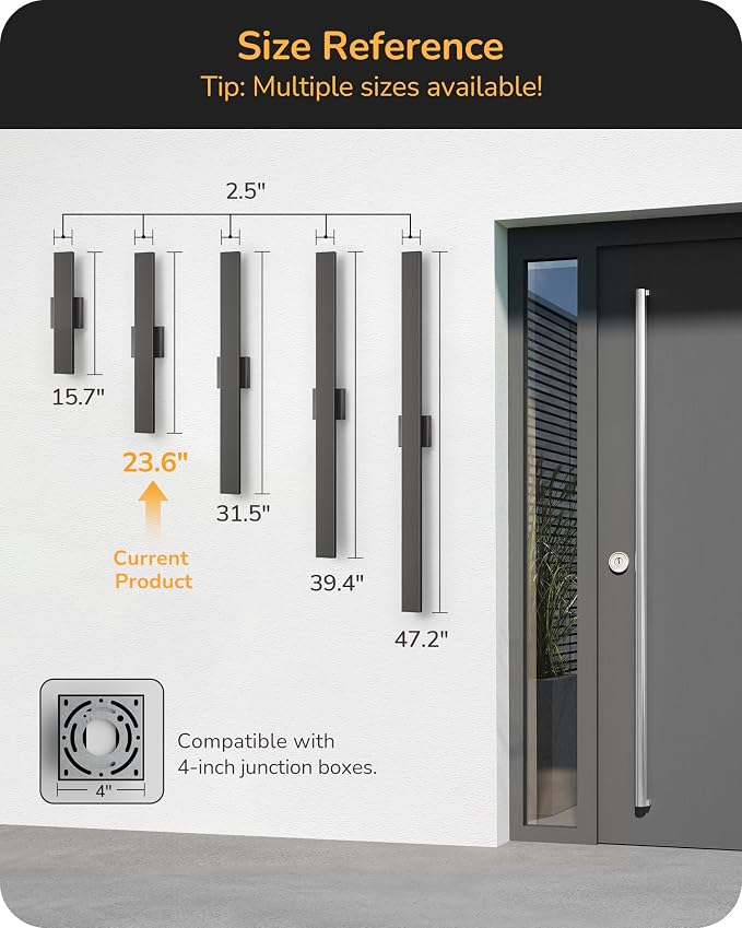EDISHINE 23.6" Modern Outdoor Wall Lights, 3CCT & 10%-100% Dimmable, IP65 - Image 2