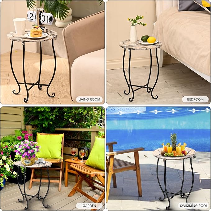 Patio Side Table, Versatile 14" Round Side Table Metal Stand - Image 6