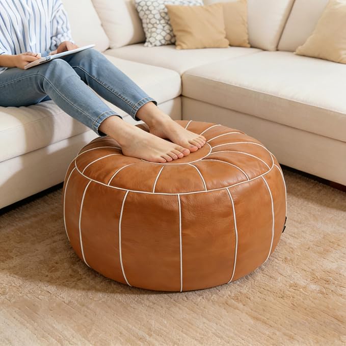 Thgonwid Unstuffed Moroccan Storage Pouf Foot Stool Ottoman Seat Handmade Faux - Image 2