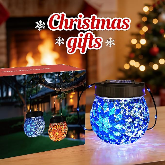 Mosaic Solar Lights Outdoor 6 Pack, Solar Hanging Lanterns Christmas Halloween - Image 2