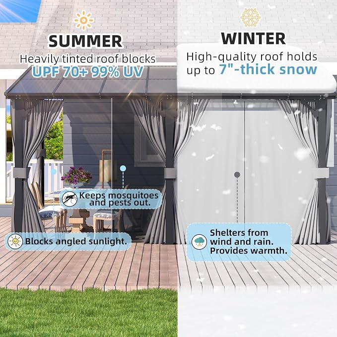 AECOJOY 14' x 10' Gazebo for Patio, Hard Top Lean to Gazebo Pergola - Image 3