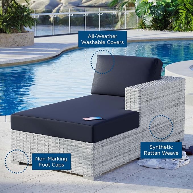 Modway Convene Wicker Rattan Outdoor Patio Right-Arm Chaise in Light Gray Navy - Image 8
