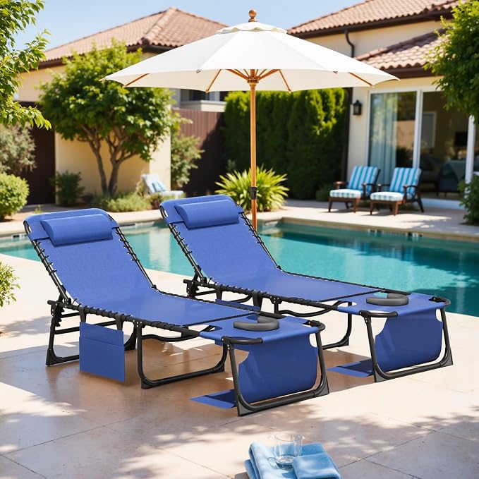 Devoko Beach Lounge Chair, Outdoor Sun Tanning Chair - Image 2