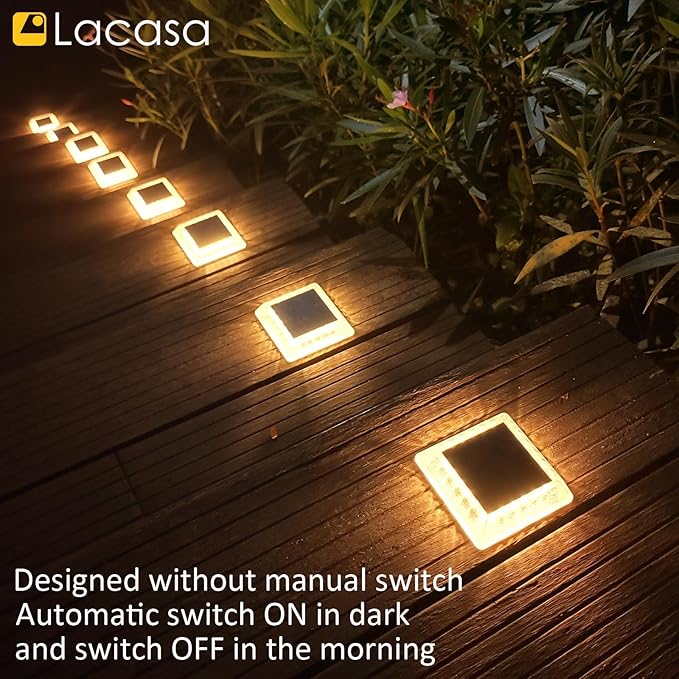 Lacasa Solar Deck Lights, 8 Pack 30LM LED Dock Lights Warm White 2700K - Image 7
