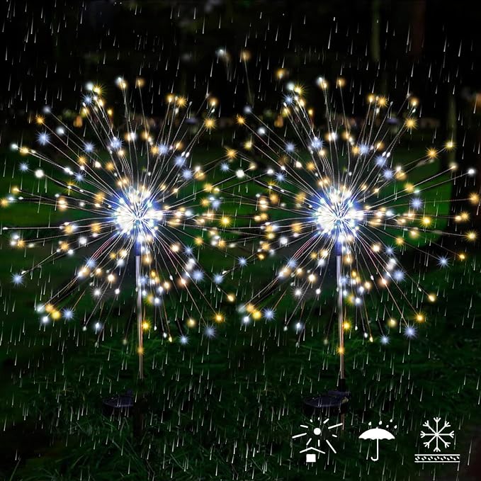 JJGoo Solar Firework Lights, 2 Pack 120 LEDs 2 Lighting Modes Solar Garden - Image 5