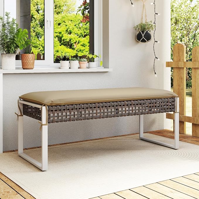Tangkula Outdoor Ottoman, Patio Rattan Heavy Duty Wicker Footrest - Image 2