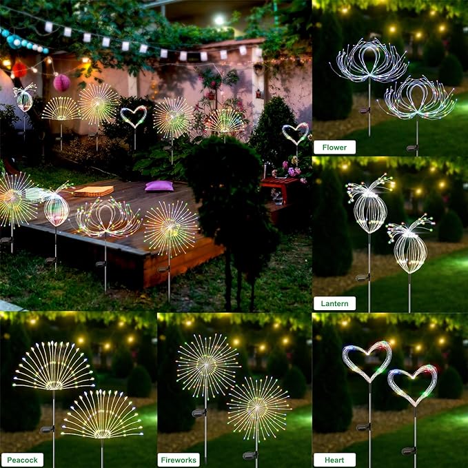Solar Garden Lights Outdoor Waterproof, 2 Pack 120 LED Solar Firework Lights - Image 4