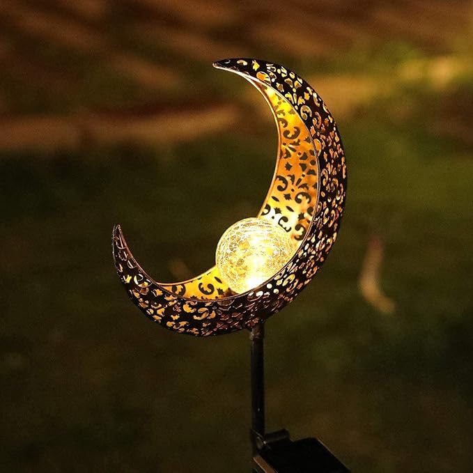 Solar Garden Light Outdoor Decorative, Moon Decor Crackle Glass Globe Garden - Image 5