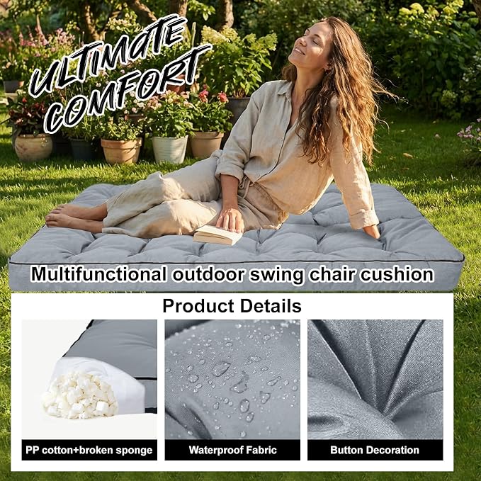Waterproof Porch Swing Cushion Replacement, Thick 4" 2–3 Seat Outdoor Swing - Image 3