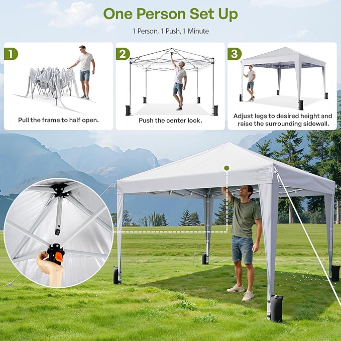 10x10 Pop Up Canopy with Sidewalls, Instant Portable Canopy Tent with Carry Bag - Image 2