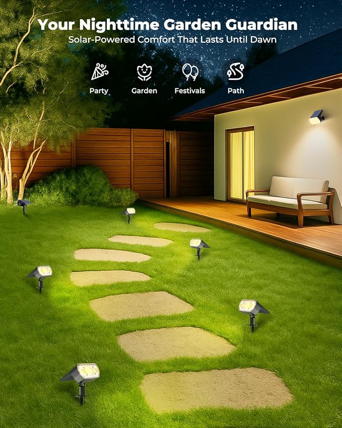 6 Packs Solar Spot Lights Outdoor, 64 LED 3000K Solar Lights Outdoor, IP67 - Image 2