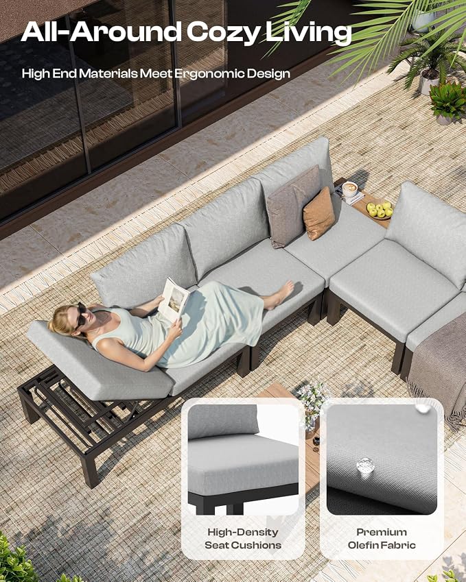 Aluminum Outdoor Patio Furniture Set, 4 Seats Modular Patio Sectional Sofa Set - Image 4