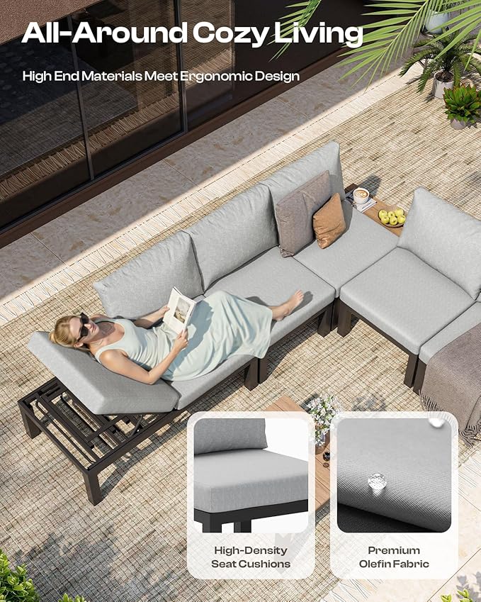 Aluminum Outdoor Patio Sofa Set, 2 Seats Modular Sectional Sofa - Image 4