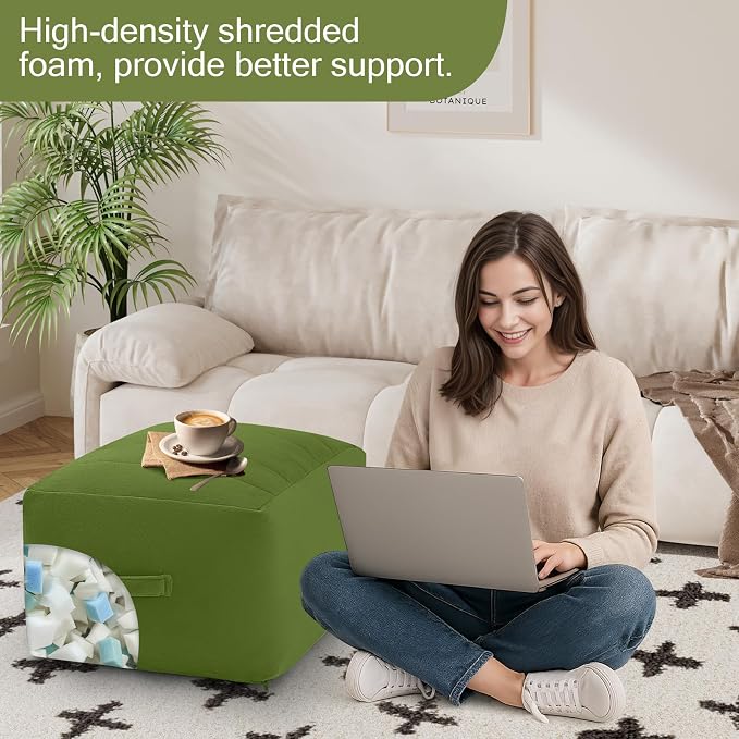 MeMoreCool Square Stuffed Pouf Ottoman Foot Rest, Floor Pouf Foot Stool - Image 7