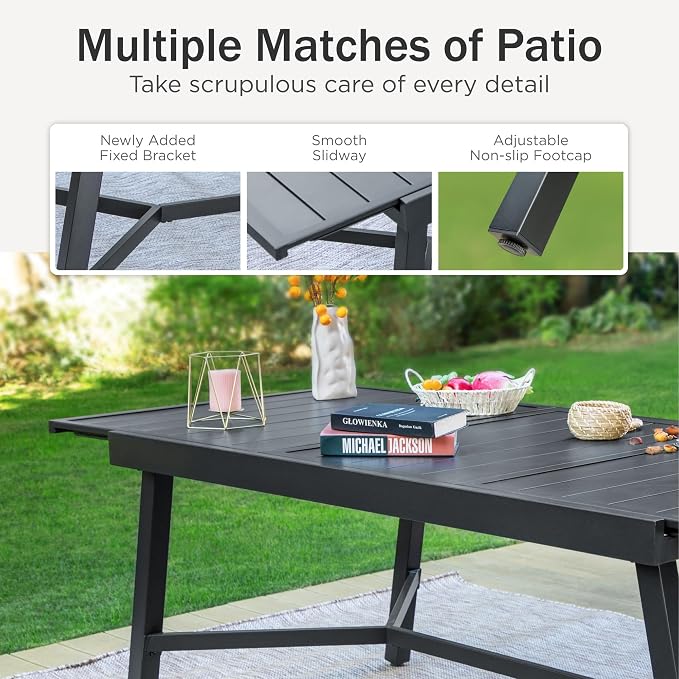 PHI VILLA Outdoor Dining Set for 6 Person, Expandable Table for 6-8 Person - Image 8