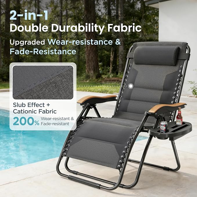 PHI VILLA XXL Oversized Padded Zero Gravity Chair, Foldable Patio Recliner - Image 7