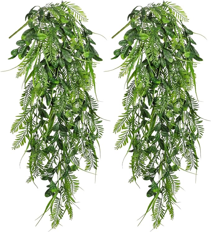 Hollyone 2pcs Artificial Hanging Plant 36" Faux Ferns Artificial Plastic by Hollyone