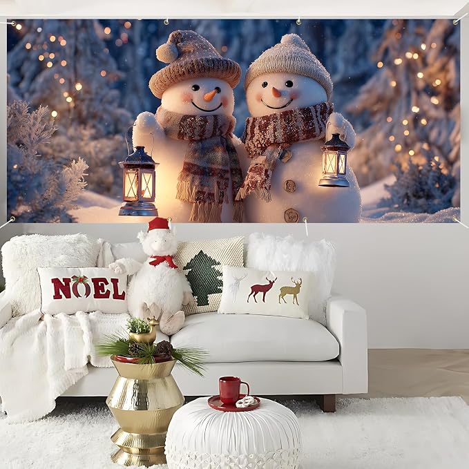 ANNA QUEEN Winter Garage Door Banner 6×13 FT, Smiling Snowman Couple - Image 6
