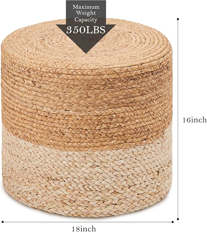 Wimarsbon Ottoman Pouf, Natural Braided Jute Poof, Rustic Handweave Lounge - Image 3