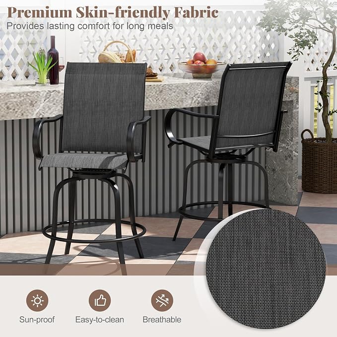 Giantex Set of 2 Swivel Outdoor Bar Stools, All-Weather Bar Height Patio Chairs - Image 7