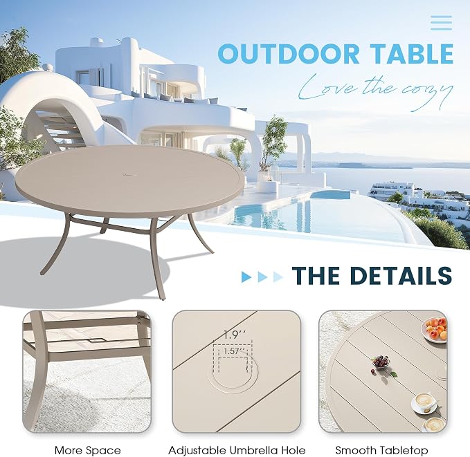 Patio Dining Table for 8-10, Round Metal Outdoor Table - Image 5