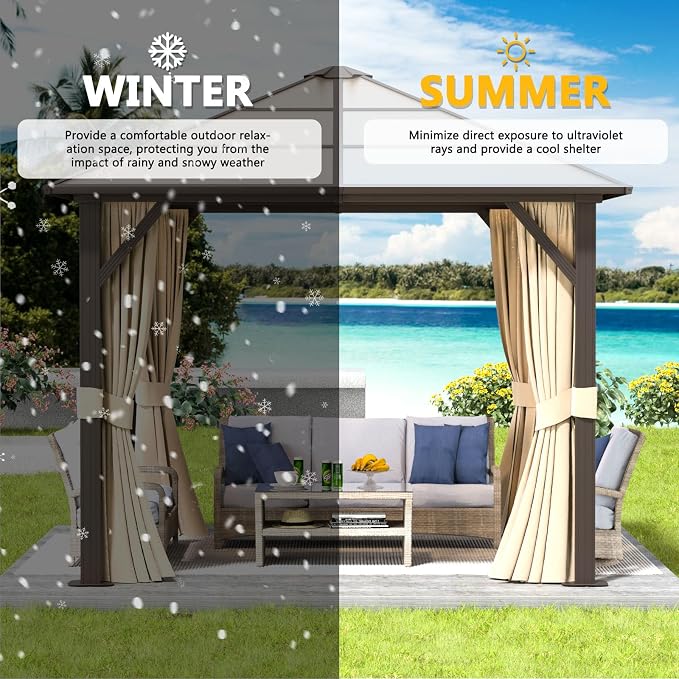 Aoxun 10FT x 10FT Gazebo Single Polycarbonate Top, Outdoor Polycarbonate Frame - Image 3