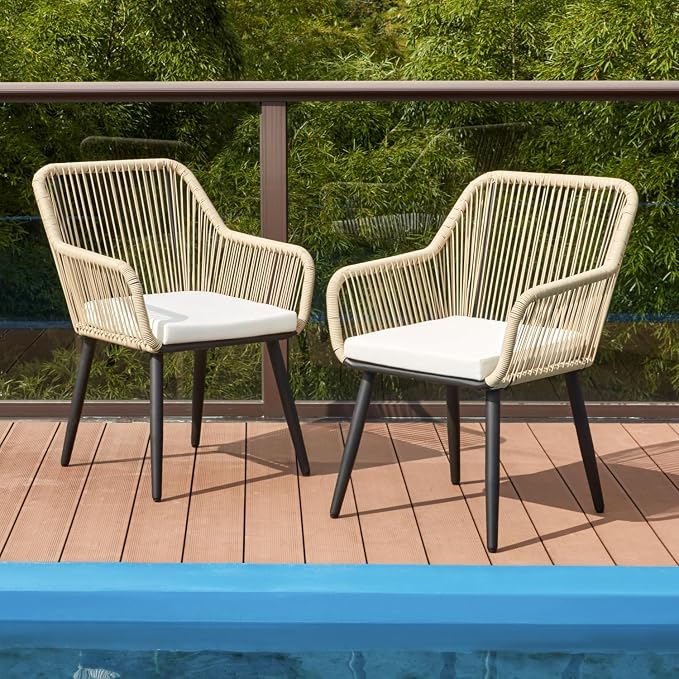 ECOTOUGE 5 Piece Patio Dining Set, Wicker Outdoor Furniture Set w/Glass Table - Image 7