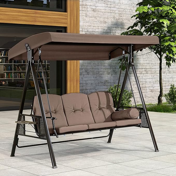 PURPLE LEAF 3-Seat Deluxe Outdoor Patio Porch Swing by PURPLELEAF
