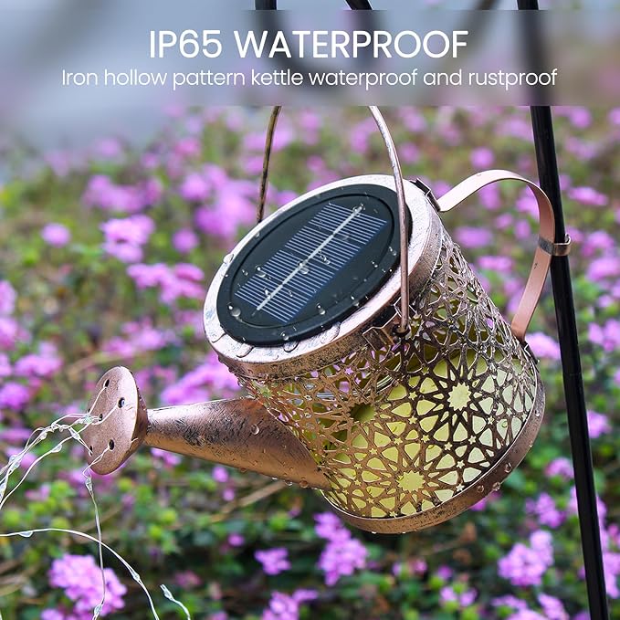 Solar Lights Outdoor Decorative, 2 Pack Metal Watering Can Lights Waterproof - Image 6