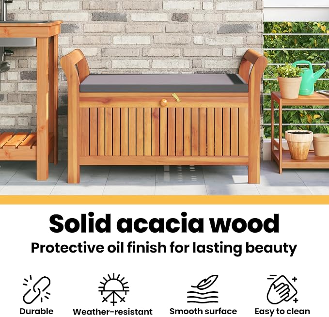 vidaXL Garden Storage Bench, Solid Acacia Wood, Classic Outdoor Design - Image 6