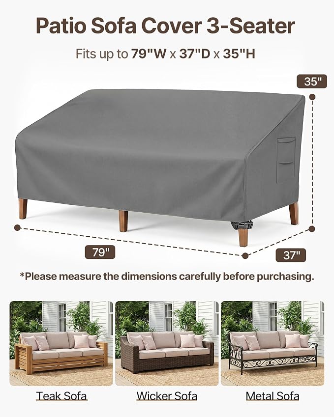 Vailge Heavy Duty Patio Sofa Cover, 100% Waterproof 3-Seater Outdoor Sofa Cover - Image 2