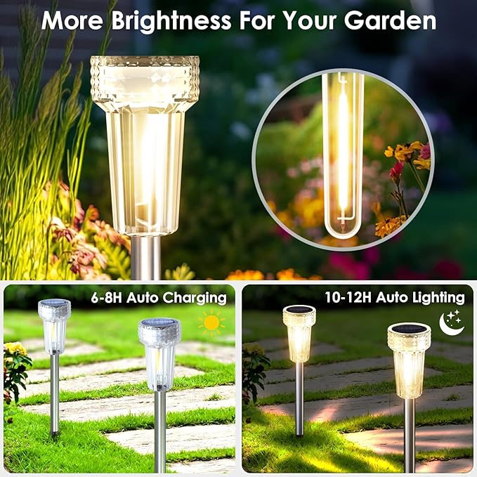 Mancra Solar Lights Outdoor Waterproof, 8 Pack Stainless Steel Tungsten Bulb - Image 5