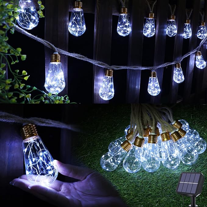 Solar Outdoor String Lights, 20Ft Vintage Rope Hemp Solar Patio Lights by Jnaurb
